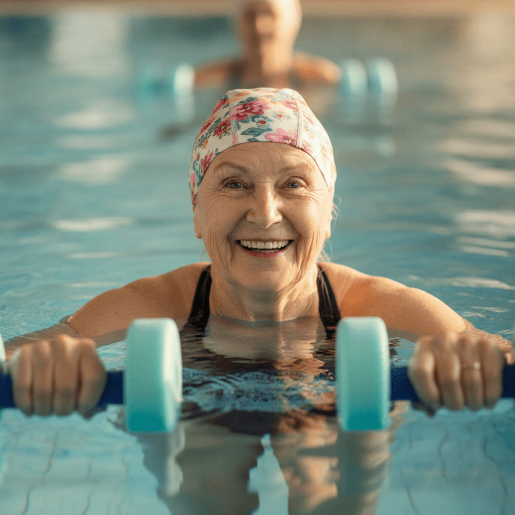 Seniorin beim Aquafitness